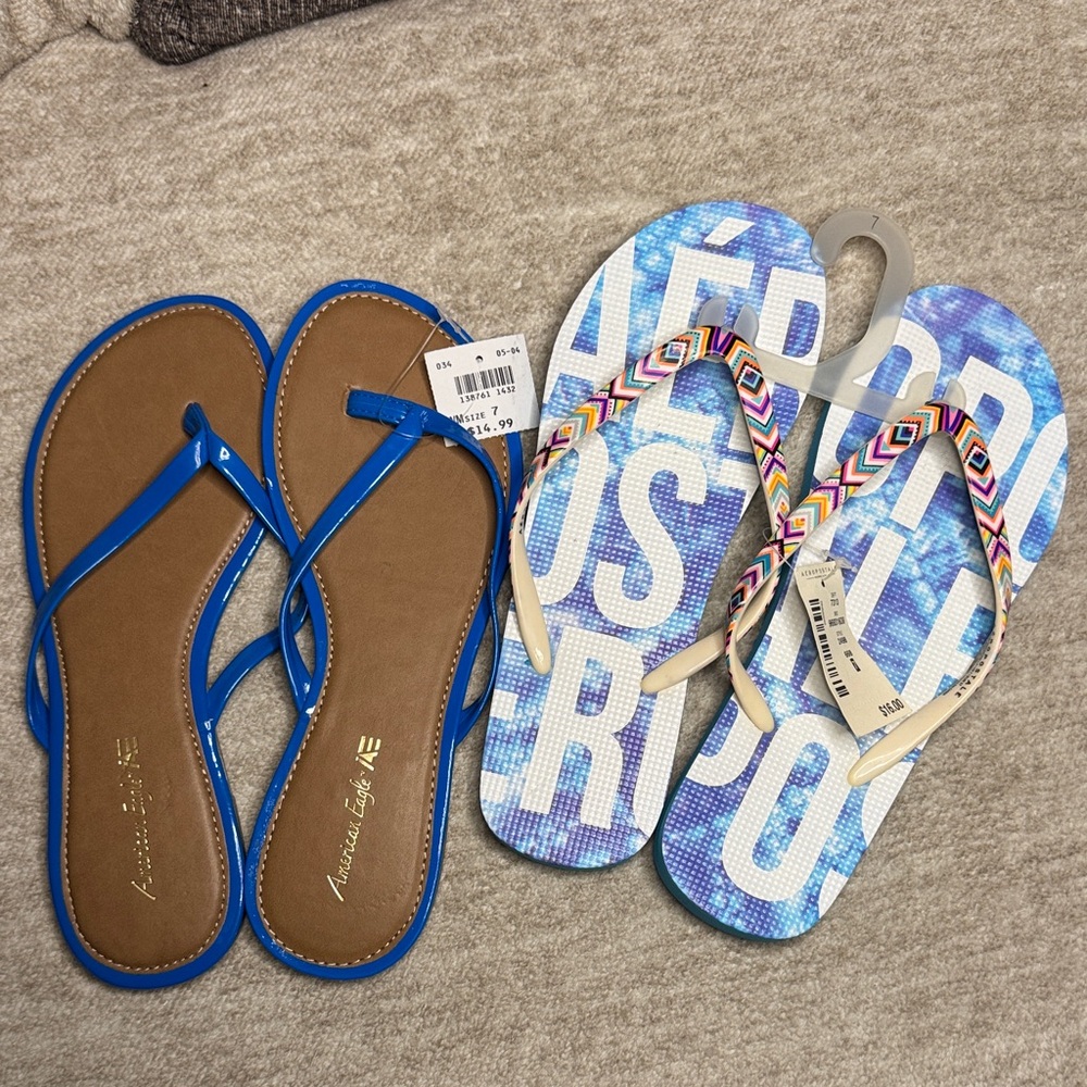 American Eagle + Aeropostale women’s flip flops size 7 bundle of two pairs